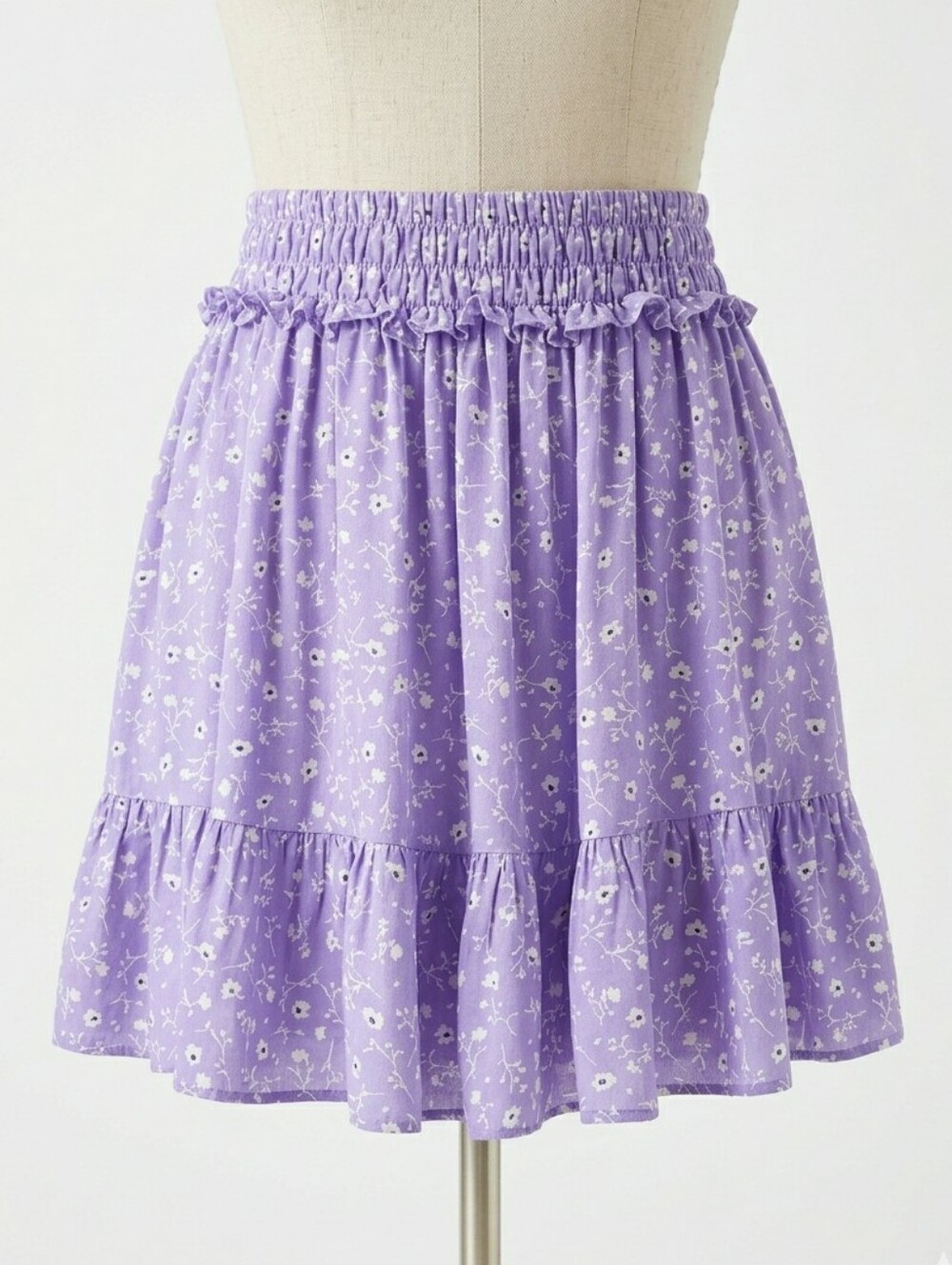 ZARA Purple Floral Smocked Mini Skirt Ruffle Cottagecore Size Small